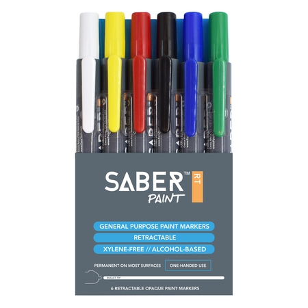 SABER PAINT RT Retractable Paint Marker, General Purpose, Assorted Colors, PK6 59176